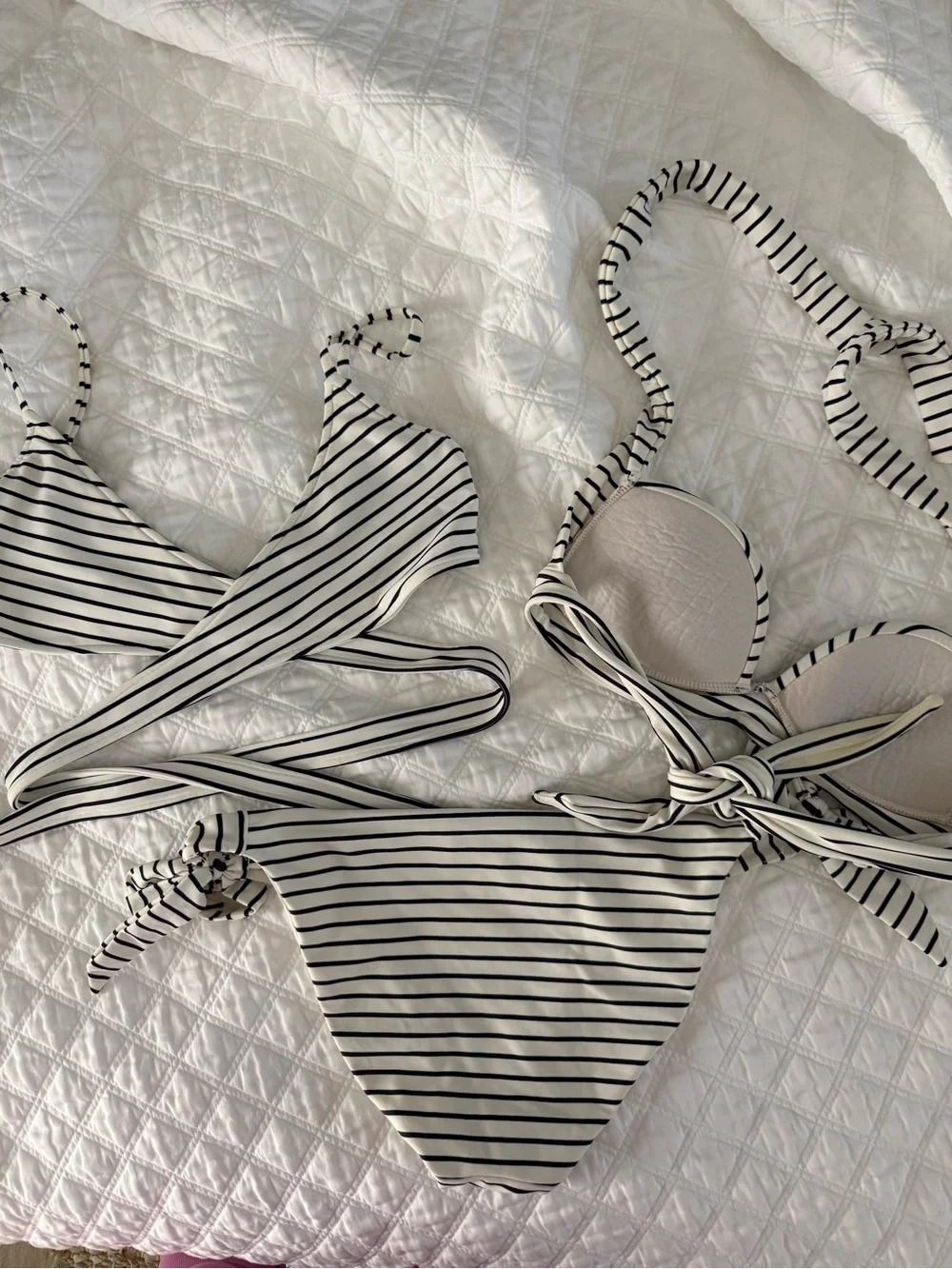 Monday Swimwear Black & White Striped Bikini Set